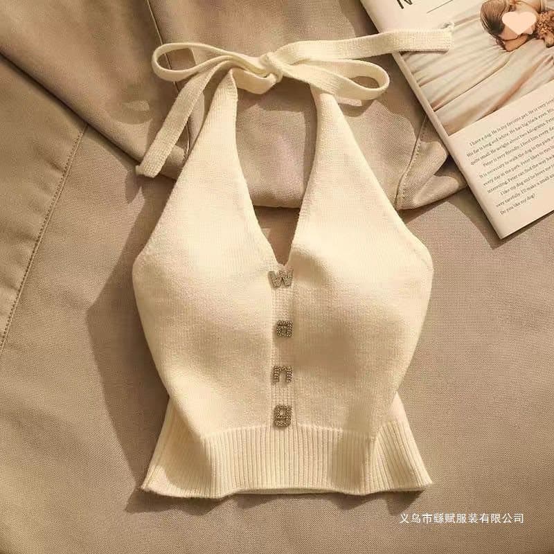 2026 Summer New Design Off-Shoulder Short Crop Top Halter Neck Tank Top for Layering or Wearing Alone, Featuring a Beautiful Back and Slim Fit