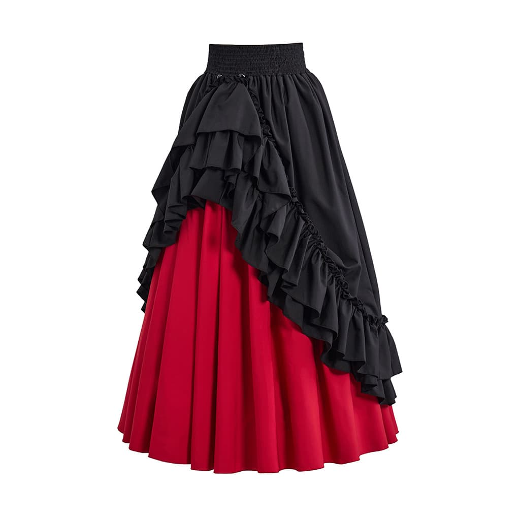2025 Punk Skirt Victoria Retro High Waist Stretch Mid-Length A-Line Gothic Style Skirt Cosplay