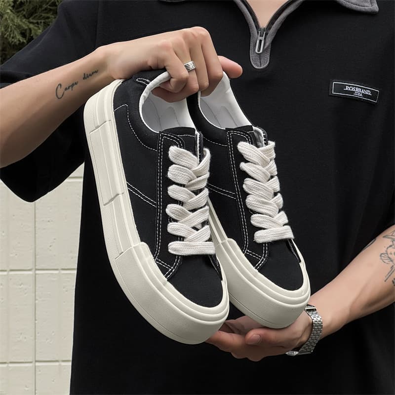 AFANTING Chunky Casual Shoes Four Seasons New Round Toe Unique Design Skate Shoes Men's Versatile Canvas Sneakers Bread