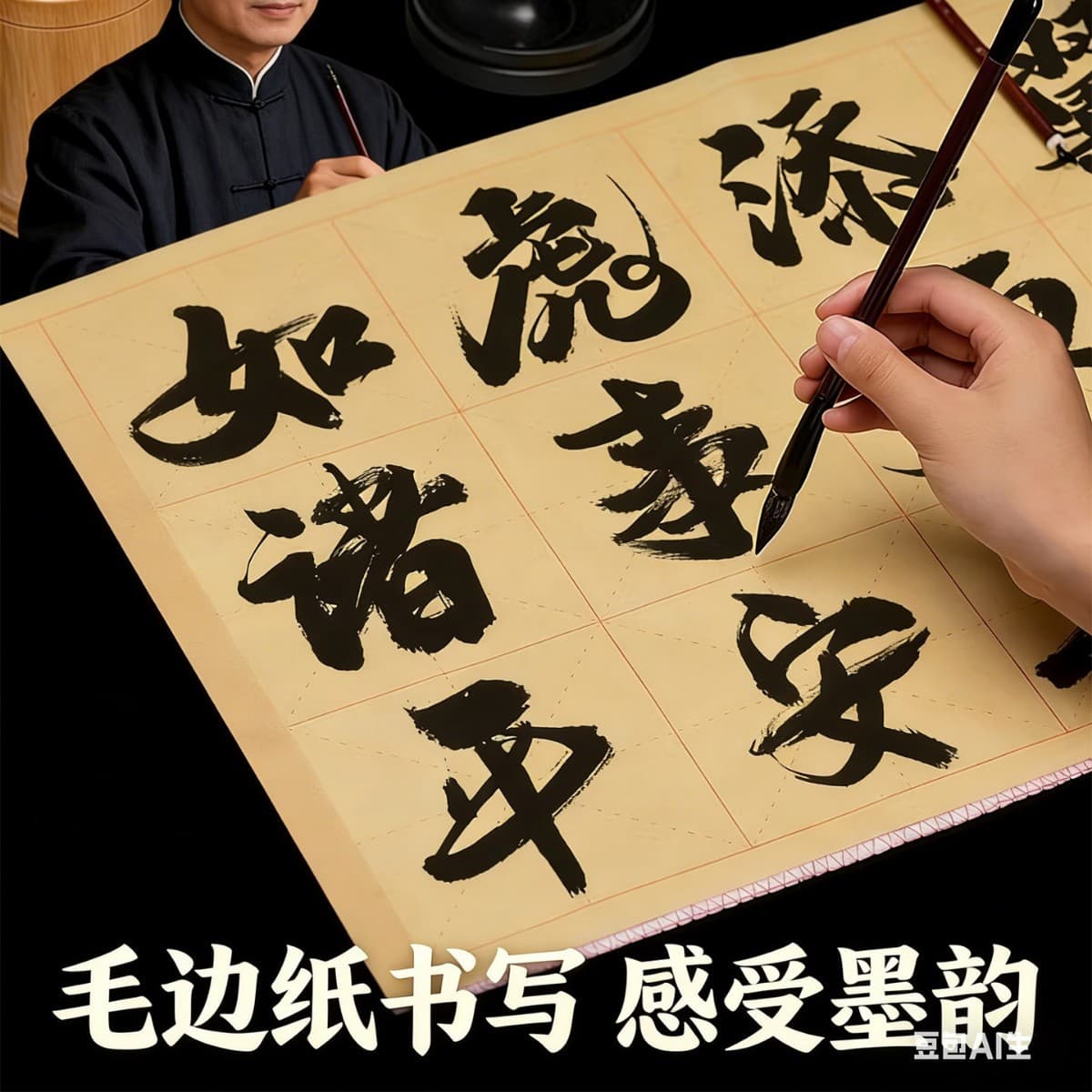 Rice grid thickened raw edge paper calligraphy practice half-baked and half-cooked beginners 9 cm 28 grid rice grid