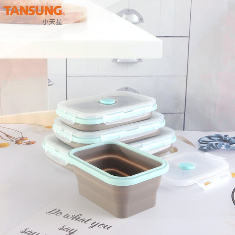 FDA Collapsible Lunch Box, Foldable Silicone Food Container, Microwave-Safe Bento Box, Portable Plastic Lunch Box, 5-Piece Set