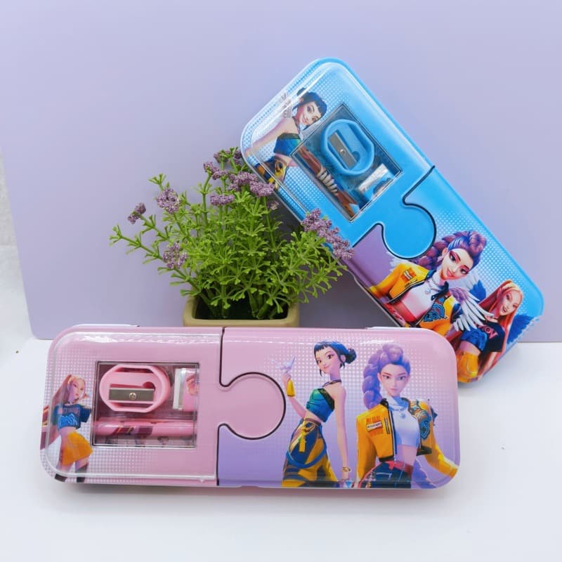 KPop Demon Hunters Iron Pencil Case Set Double-Layer Pencil Box Elementary School Student Stationery Box Set Children's Learning Stationery Gift Box