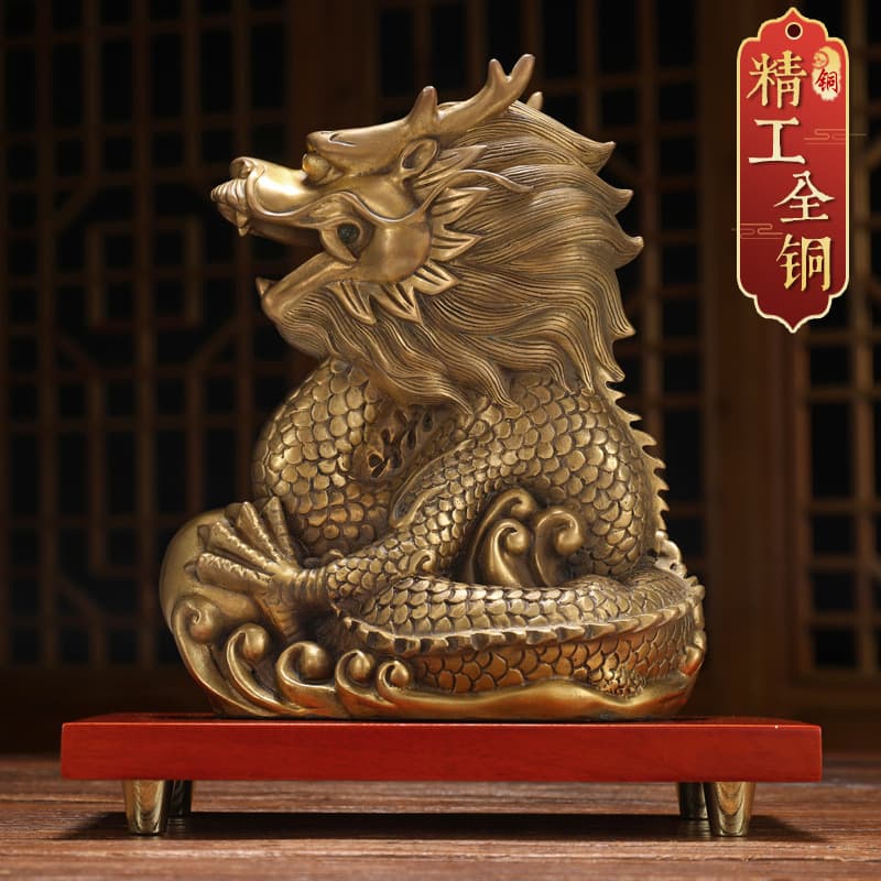 Copper Dragon Ornaments Brass Zodiac Dragon Beast Golden Dragon Chinese Dragon Bronze Statue Dragon Living Room TV Cabinet Office Decoration