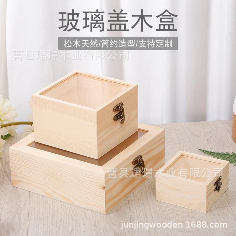 Glass-top wooden box for souvenirs, holiday and birthday packaging, eternal flower specimen display, and jewelry storage.