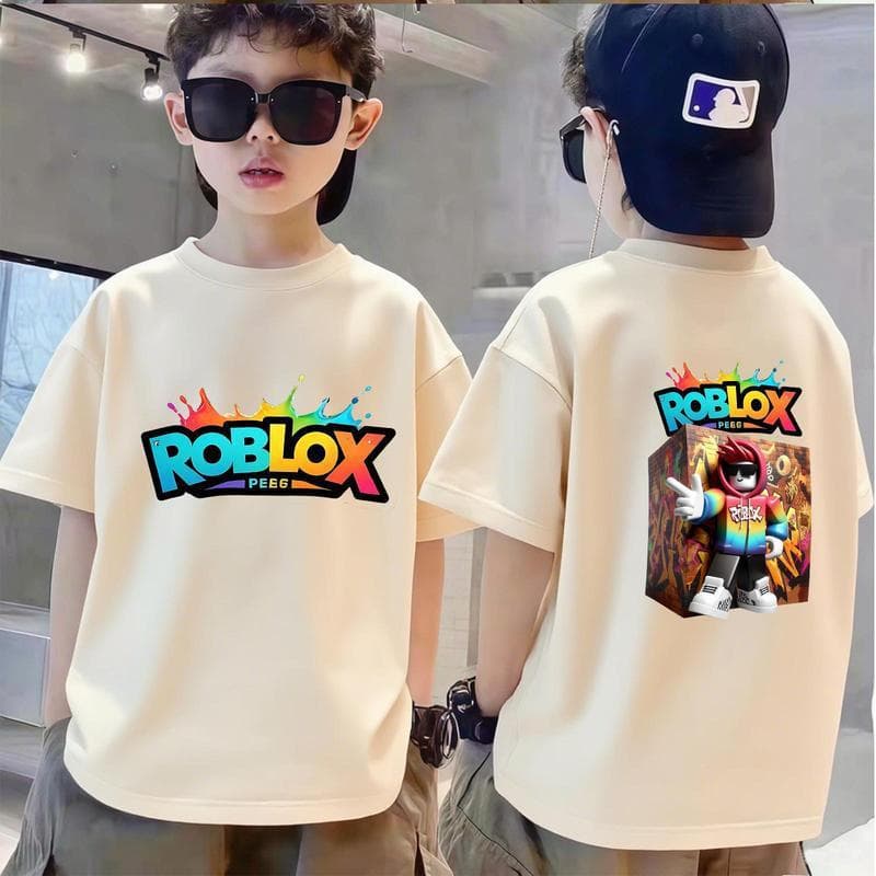 Cross-border summer new ROBLOX cartoon men's and women's small and medium-sized children's pure cotton short-sleeved fashionable casual round neck tops
