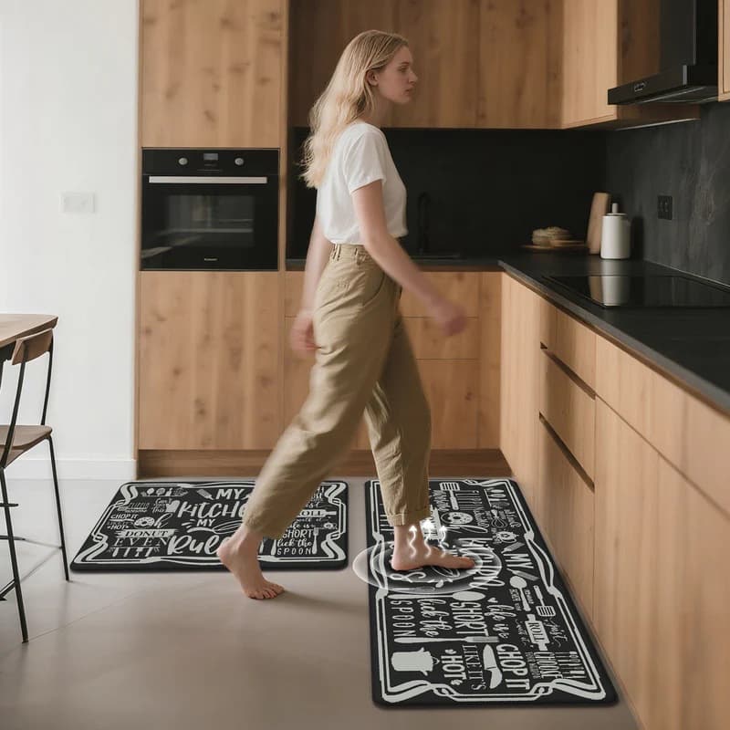 Cross-Border Kitchen Stain-Resistant Floor Mat Set, Water-Absorbent Non-Slip Long Strip Carpet, Butterfly Floral Bathroom Mat, Label Printing and Dropshipping