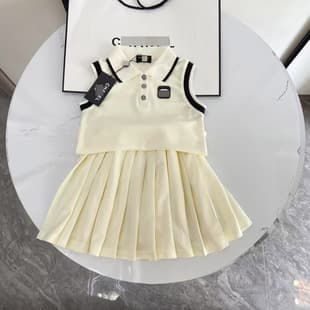 Girls Set 2025 New Summer Trendy Fashion Dress for Middle and Big Girls, Pleated Skirt Two-Piece Set Fashion