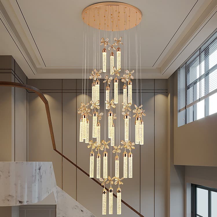 Staircase chandelier duplex floor living room hollow floor chandelier spiral stairwell crystal column chandelier simple lamp