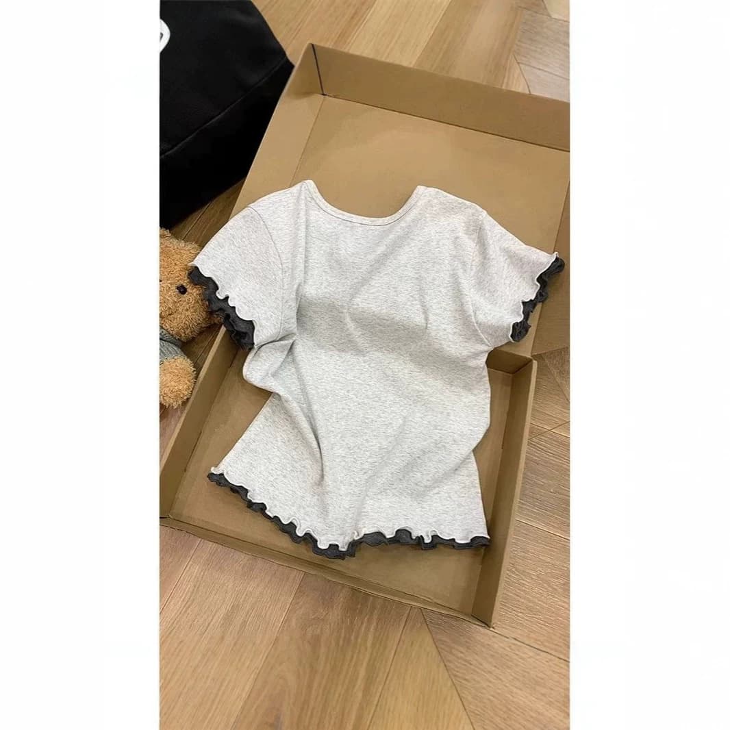 Korean-style Cat Print Design Bow Short-sleeve T-shirt for Women, New Summer Fashion, High-end Slimming Versatile Top