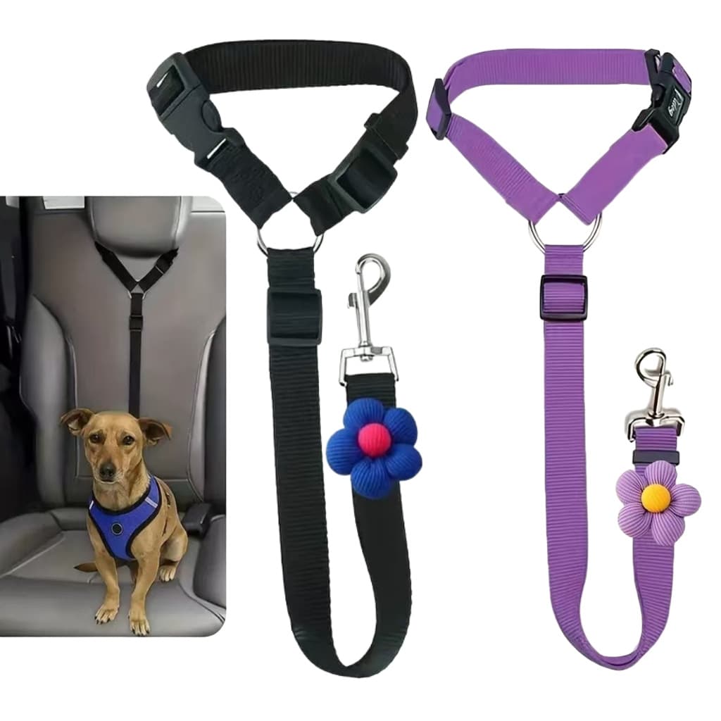 Pet Car Safety Leash with Collar, Retractable Dog and Cat Leash with Flower Pattern, Car Headrest Attachment