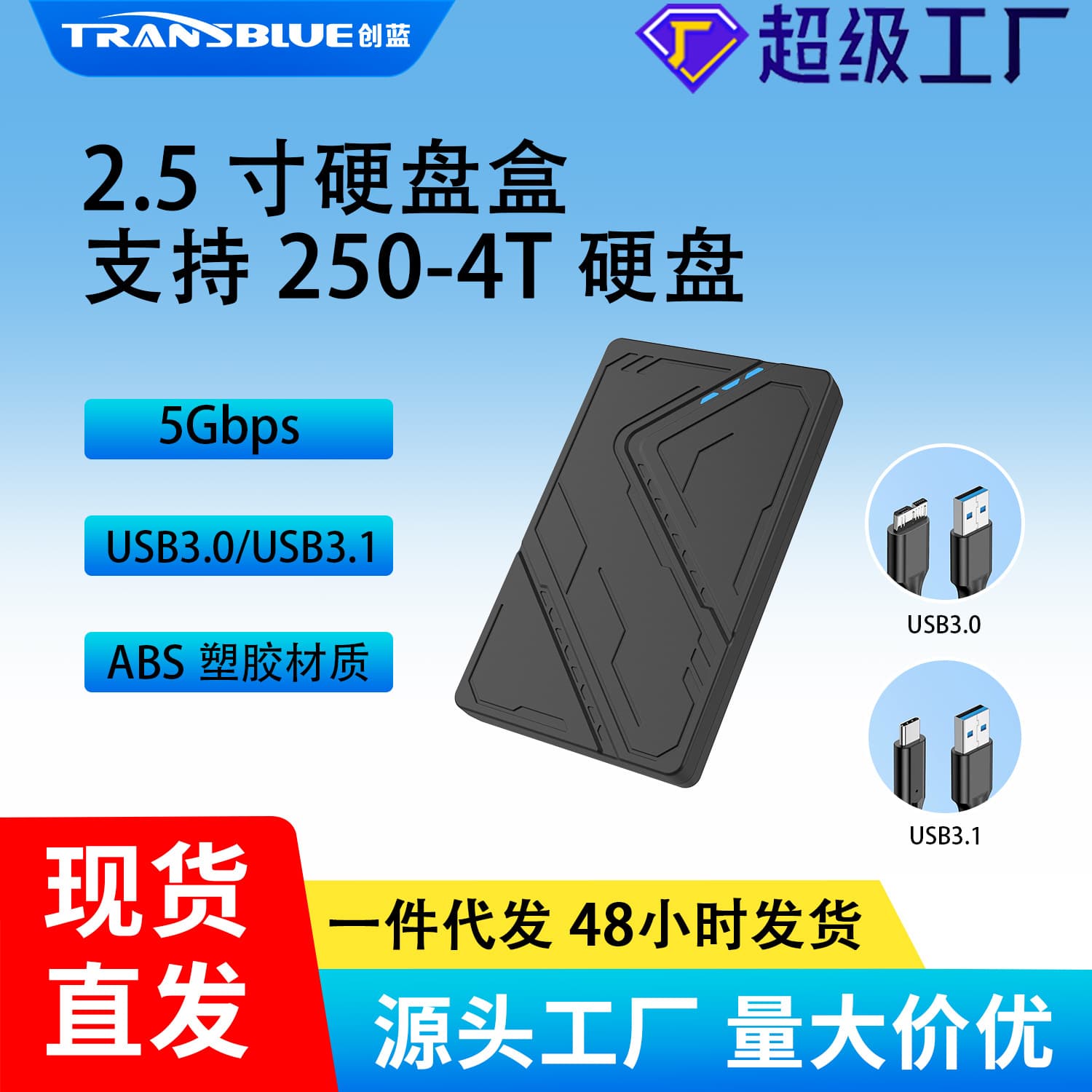 Source Factory Direct Shipment 2.5-inch Hard Drive Enclosure USB 3.1 with RGB Color Light Computer Expansion External Hard Drive Enclosure