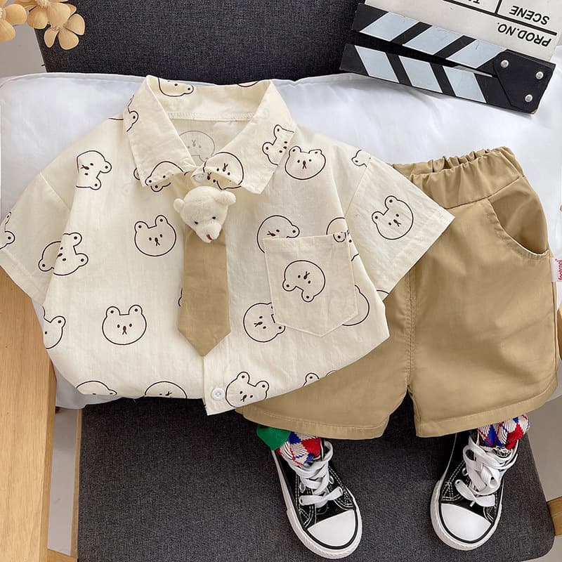 Boys Summer Kids Short Sleeve Set New Style Baby Boy Summer Kids Shirt Two-Piece Set Fashionable Trendy 1-4 Years 3