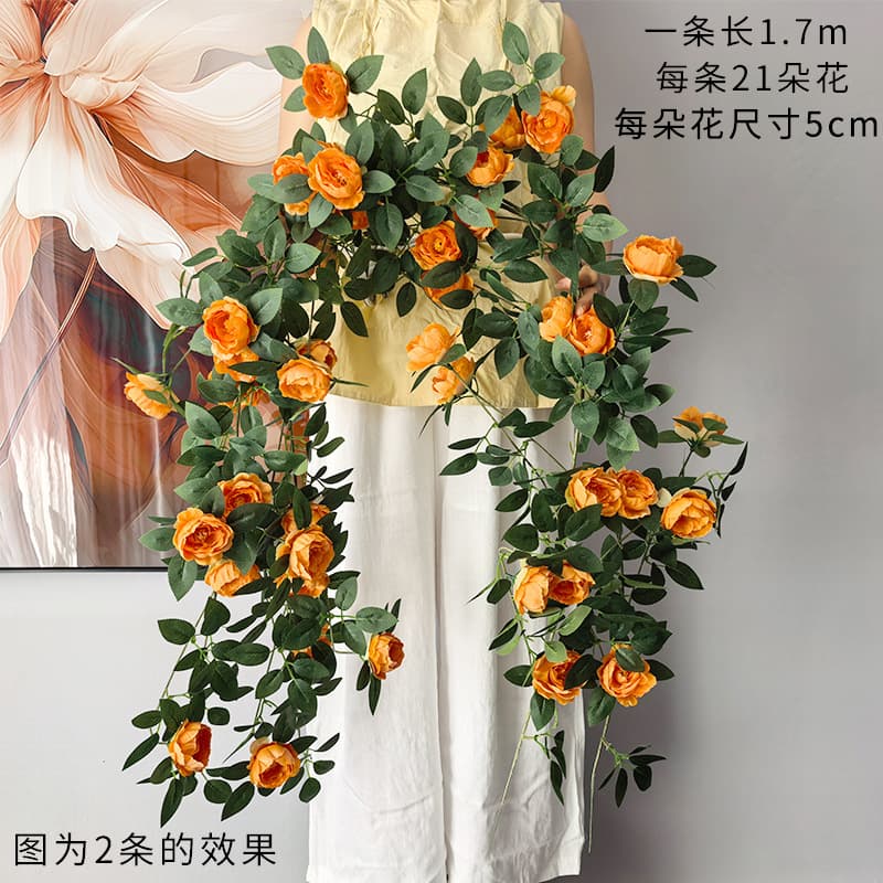 Artificial Rose and Rose Vine, Pierre de Ronsard Fake Flower, Pipe Outdoor Railing Wrapping Decoration, Wall Simulation Flower