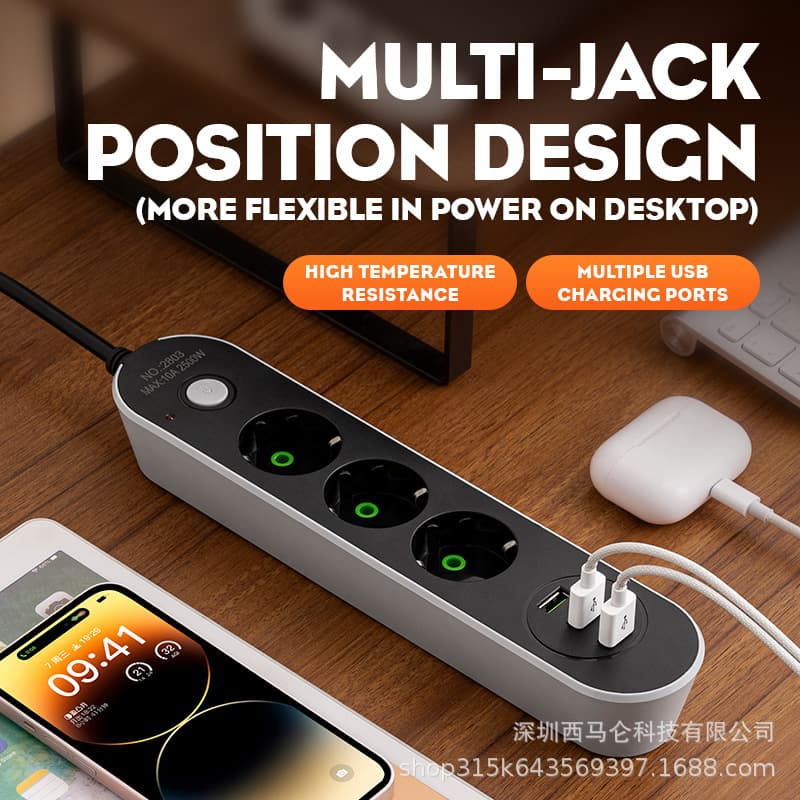 5M EU Standard 2 Round Pin Power Strip USB Travel Adapter Socket Power Plug EU 5-Meter Extension Cable