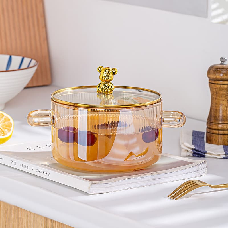 High-temperature resistant glass health pot, suitable for induction cooktops, double-ear soup pot, large-capacity baby food cooking pot, noodle bowl, small cooking pot with lid