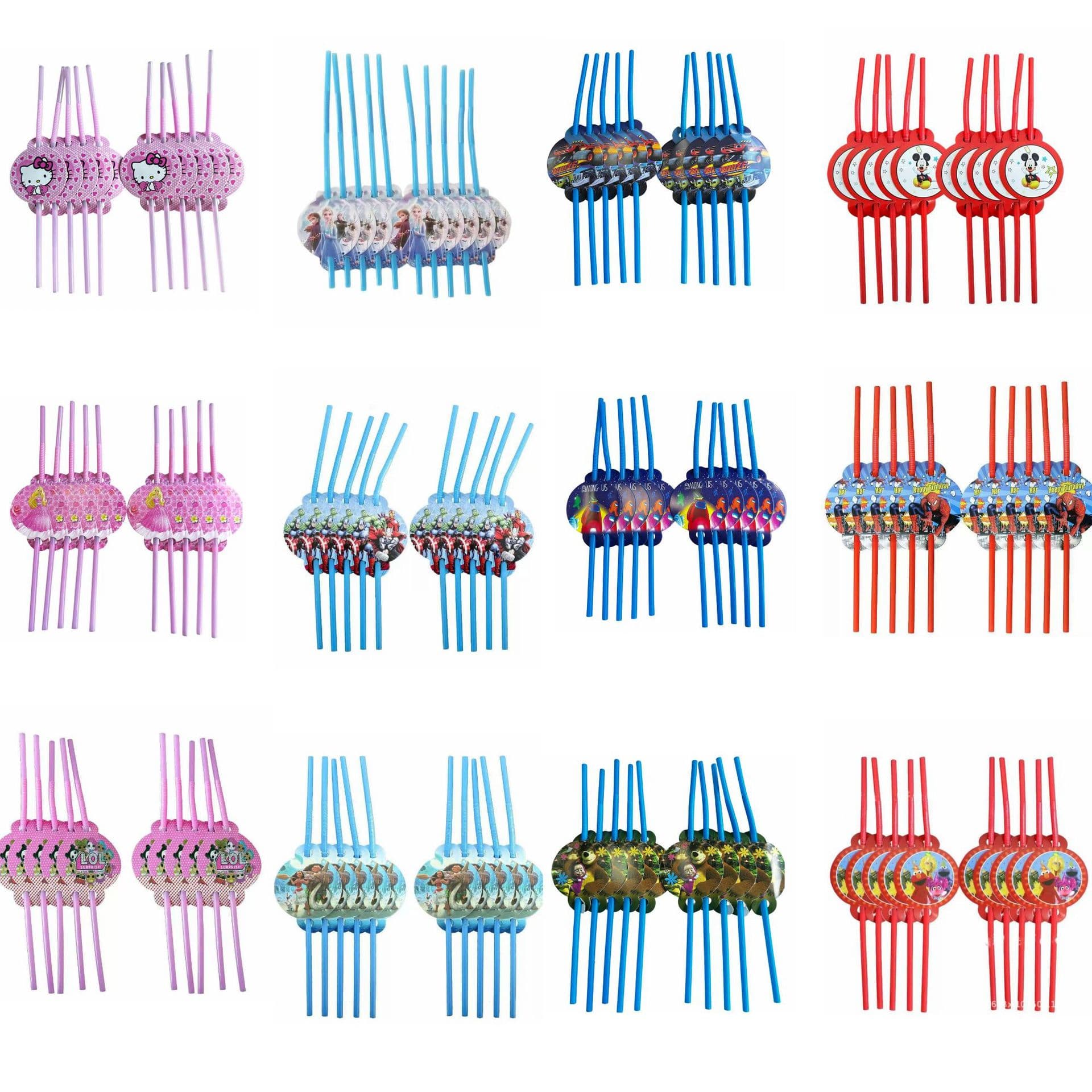 New Birthday Holiday Party Theme Decoration Cartoon Anime Straw Series Disposable Straws with Cardboard