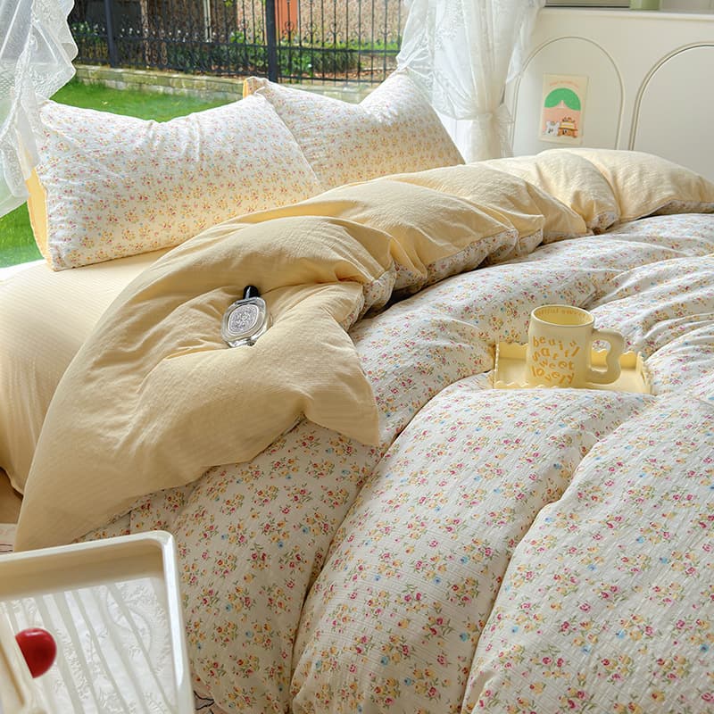 Simple four-piece ins girly heart-contrast color bed sheet quilt cover with quilt core student dormitory bedding three-piece set 4