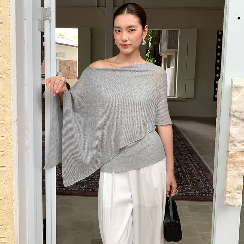 FONE Minimalist Crossbody Off-Shoulder Knit Top for Women, Summer Thin Shawl Sleeveless Sun Protection Top 88268