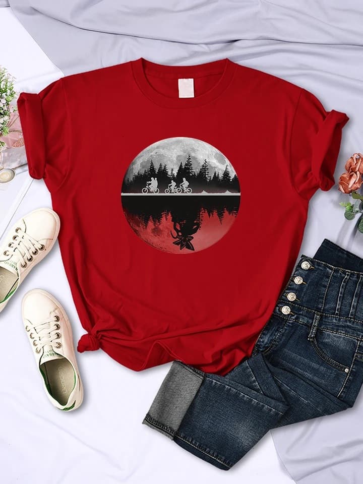 Boys Riding Bicycles Print T Shirt Women's Summer Cool T-Shirt