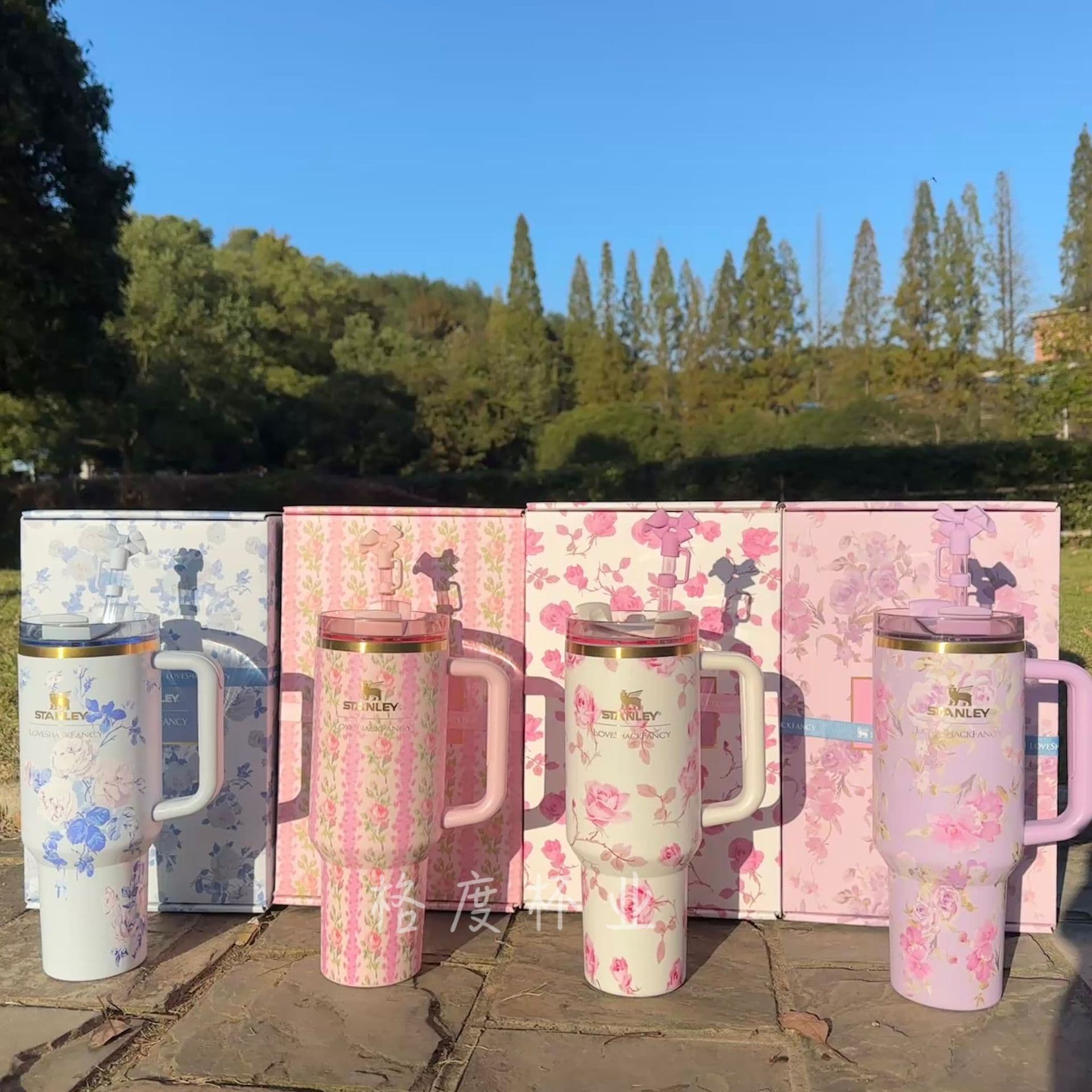 Cross-Border Trade Stanley 40Oz Stanley Insulated Cup Floral Series Straw Cup Outdoor Car-Mounted Sports Cup