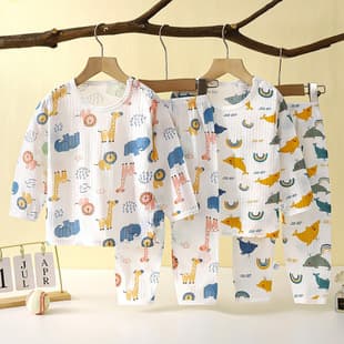 2026 New Children's Cotton Homewear Set, Summer Long Sleeve Pajamas, Thin Air Conditioning Wear for Boys and Girls