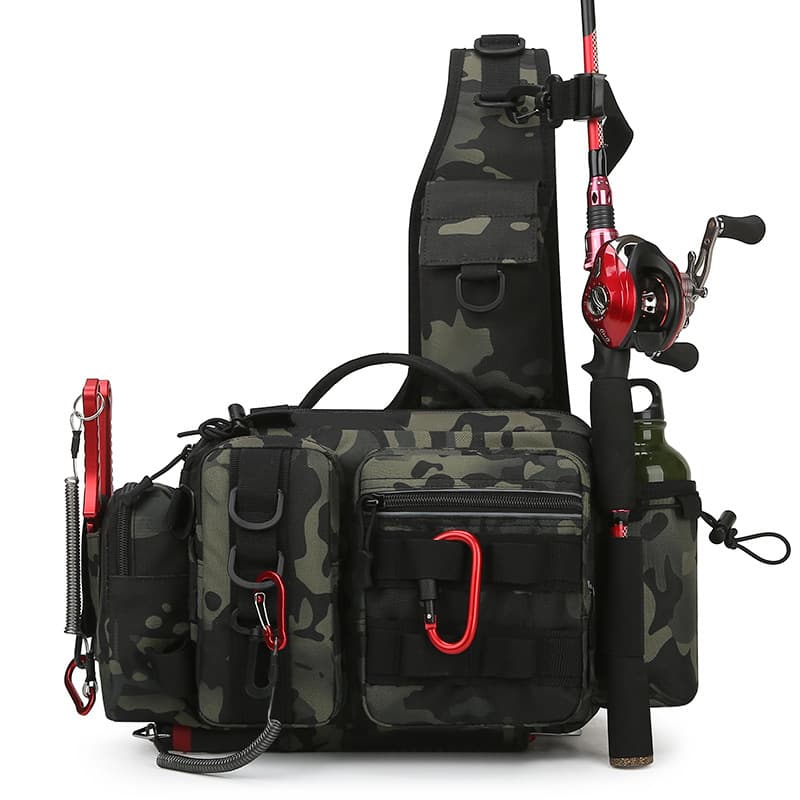 Lure bag, multi-functional, wide-waisted, men's tactical crossbody bag for fishing, single rod, large capacity, outdoor waterproof backpack.