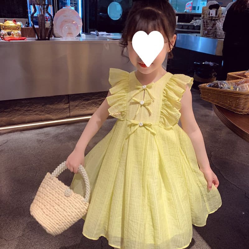 Girls Summer Dress Simple New Stylish Children's Net Celebrity Princess Dress Little Girl Solid Color Sleeveless Vest Dress