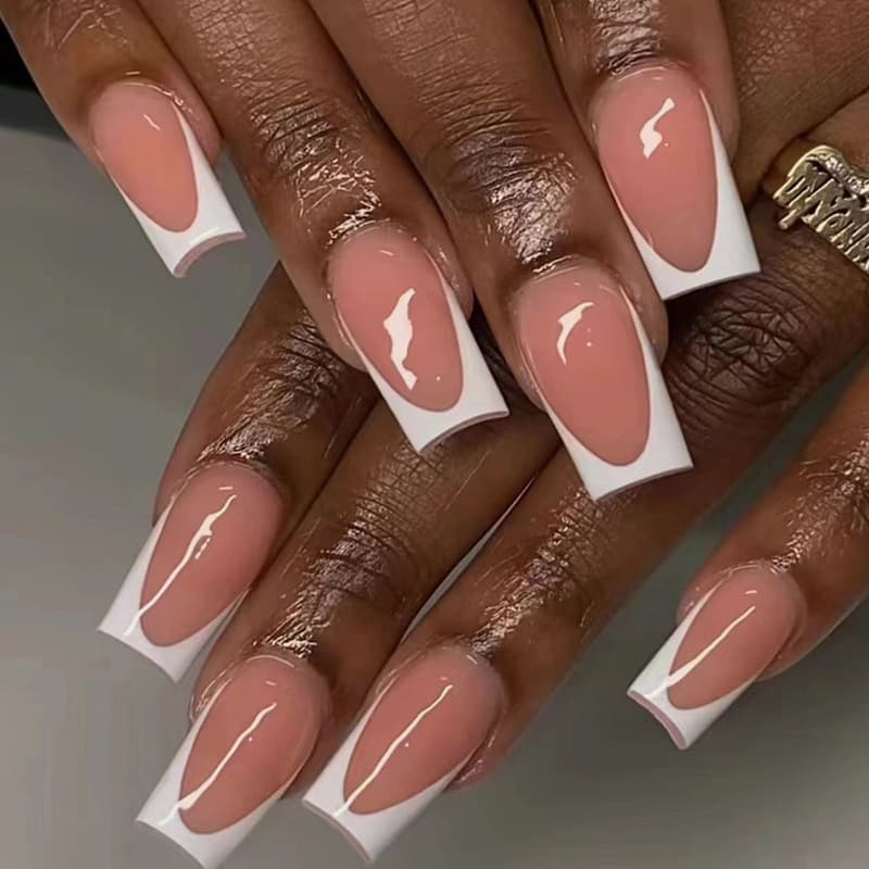 Mid-length ballet nails, white minimalist French faux nails, European and American versatile INS style press-on nails, 24 pieces per set
