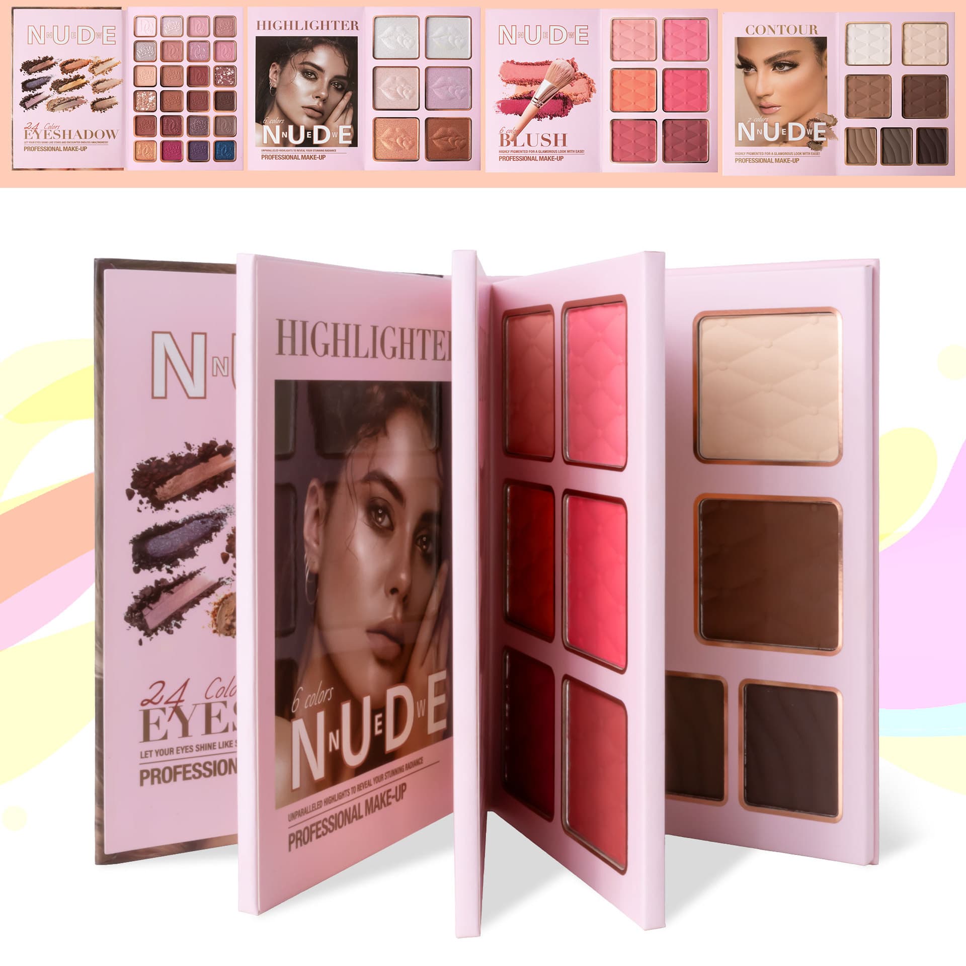 Cross-border popular 43-color makeup palette, four-layer book-style eye shadow palette, matte pearlescent blush, contour and highlight all in one