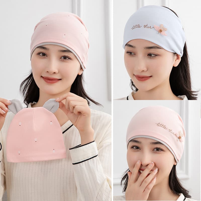 Breathable Cotton Maternity Cap Baby Hat Printed Style Parent-Child Cap Postpartum Cap Angel Bear Brand Unisex One Size Fits All