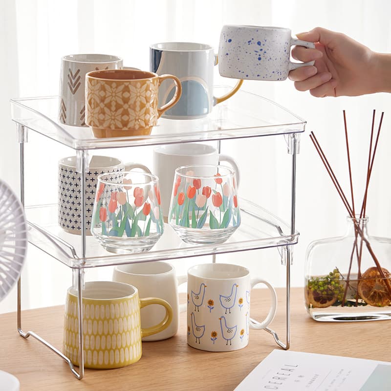 Mug storage rack, coffee table cup holder, stackable shelf, tea canister storage rack, small coffee table organizer.