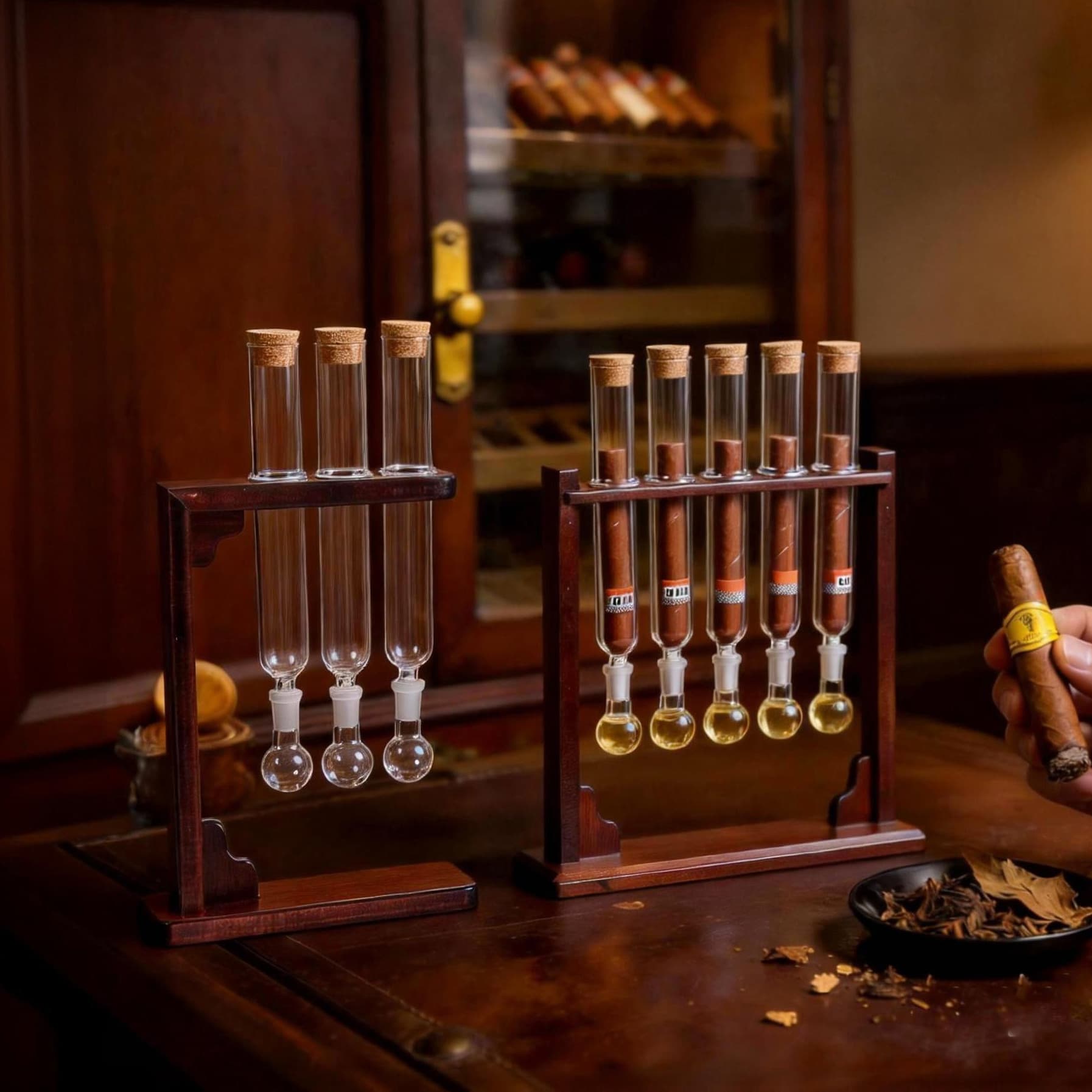 Cigar care box, cigar aromatherapy glass tube, cigar flavoring and care, solid wood display rack, cigar care box