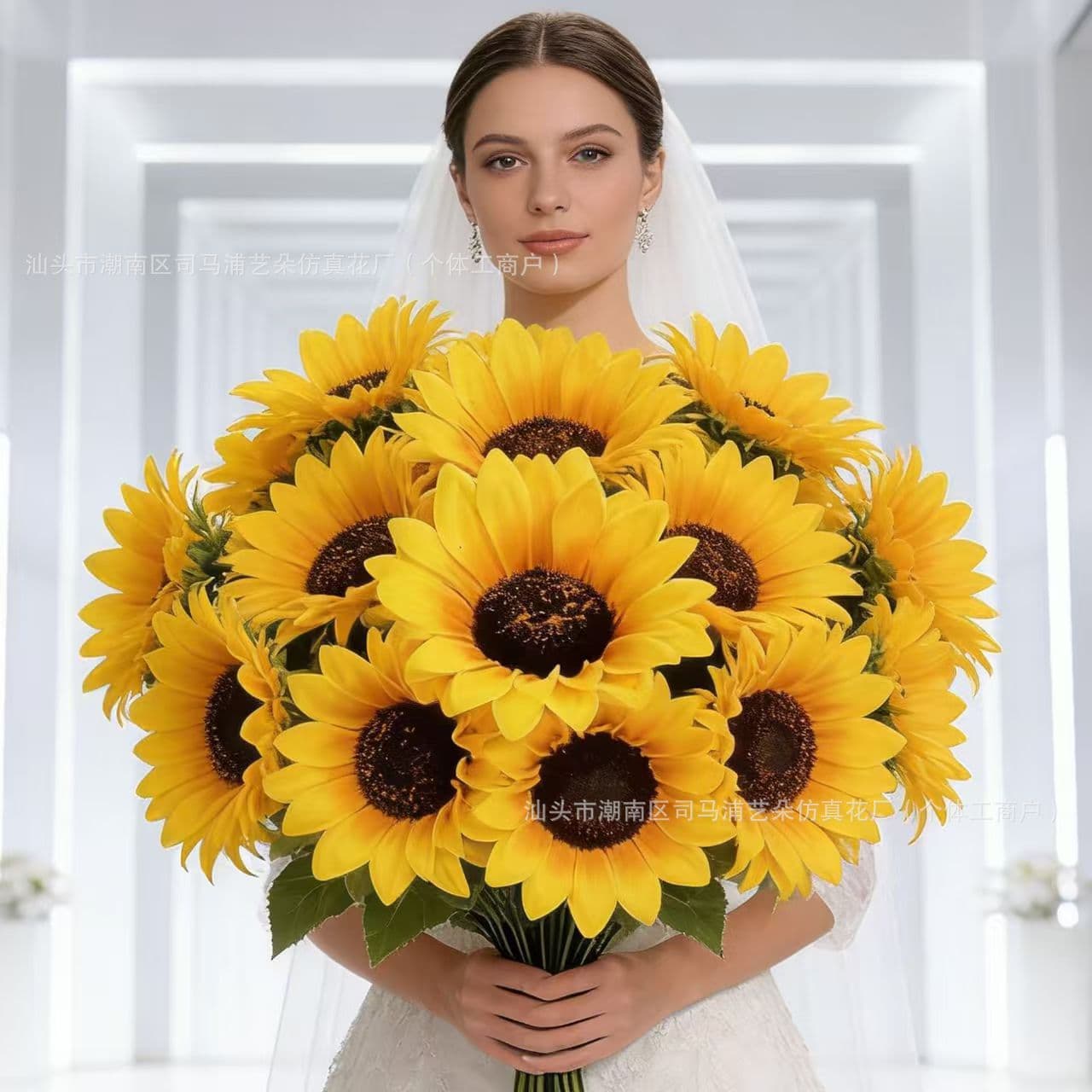 Cross-border Amazon sunflower artificial flower fake flower living room dried flower display single sunflower handheld bionic bouquet