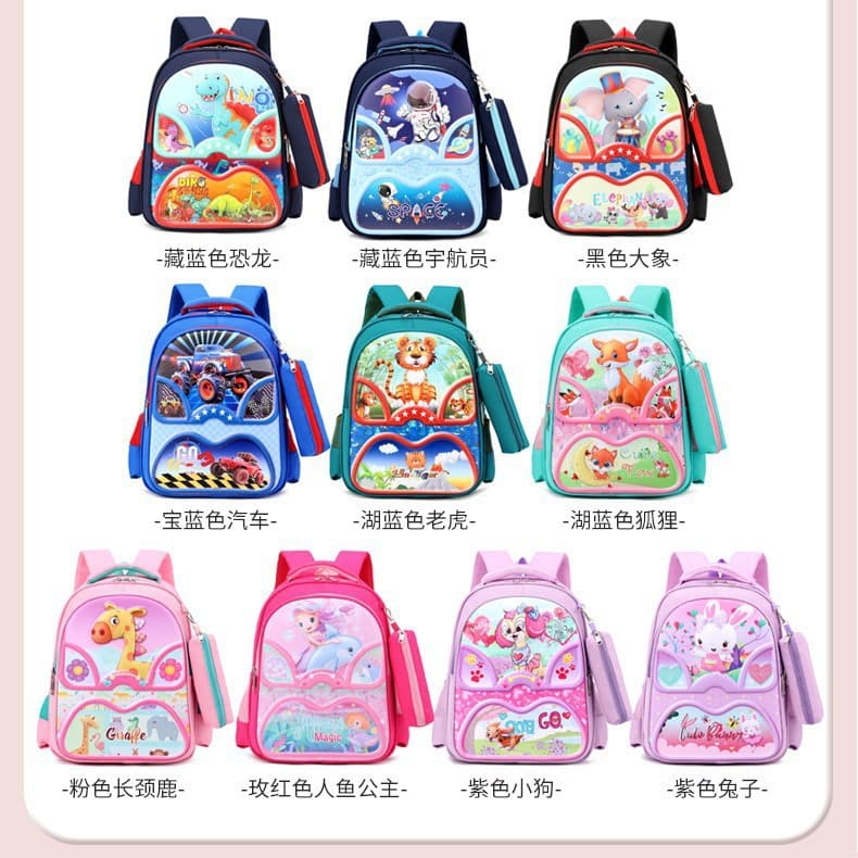 Cross-border School Bag Two-Piece Set, 3D Hard Shell Cartoon Dinosaur Backpack for First Grade Elementary Students