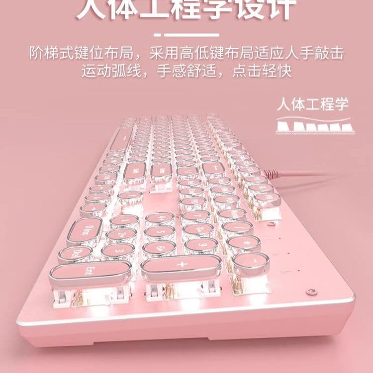 2025 New Mechanical Keyboard for Women, High Appearance, Office & Gaming, Laptop Wired Keyboard 3-Piece Set