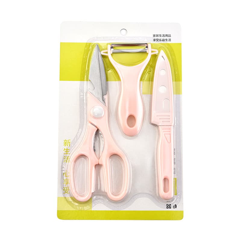 Stainless steel three-piece knife set, fruit knife set, scissors, fruit knife, peeler, kitchen utensils
