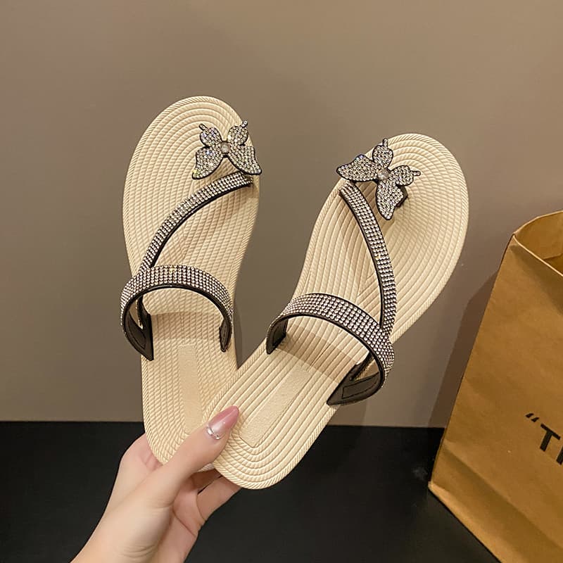 Thick-Sole Bow Slide Sandals Women 2025 Summer New Fashion Trendy Outdoor Casual Rhinestone Slippers
