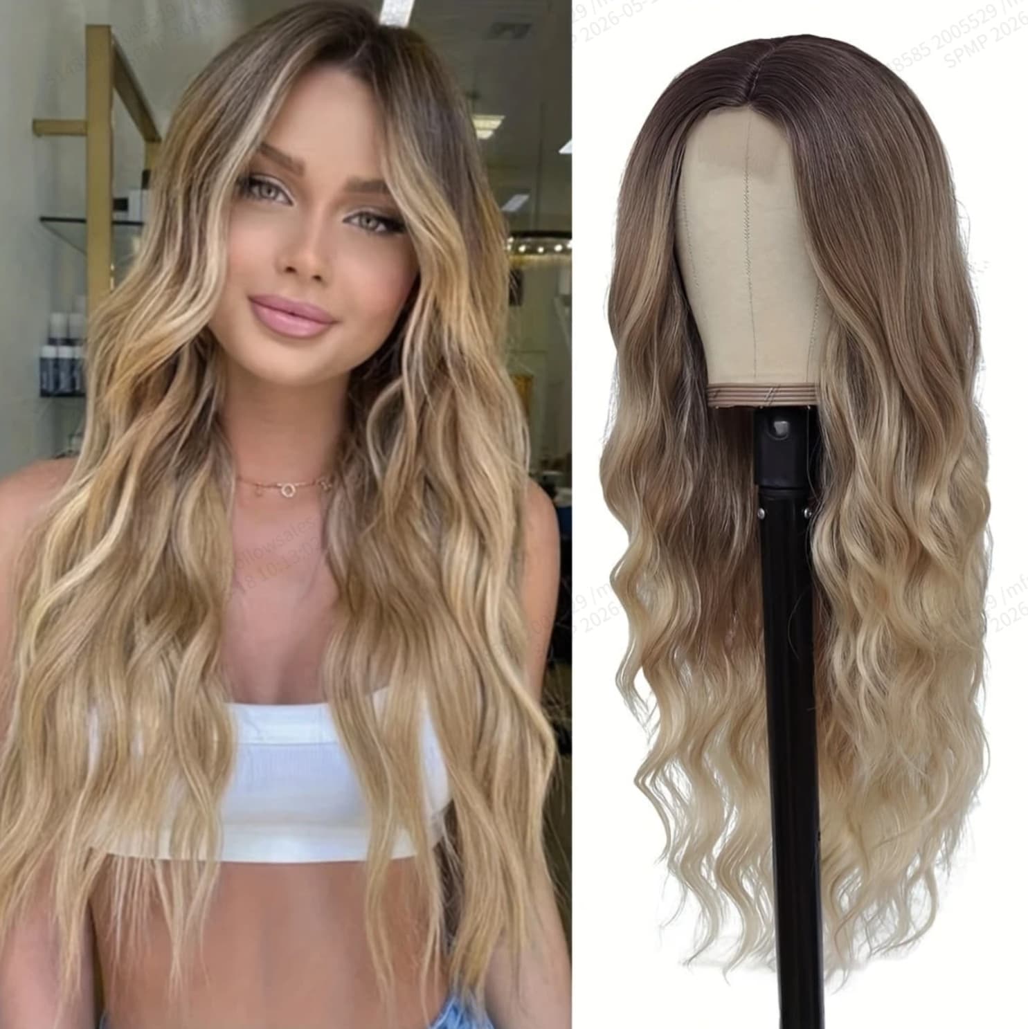 Cross-border Wig 26 Inch Blonde Curly Wig Long Loose Waves Middle Part Women's Long Curly Wig