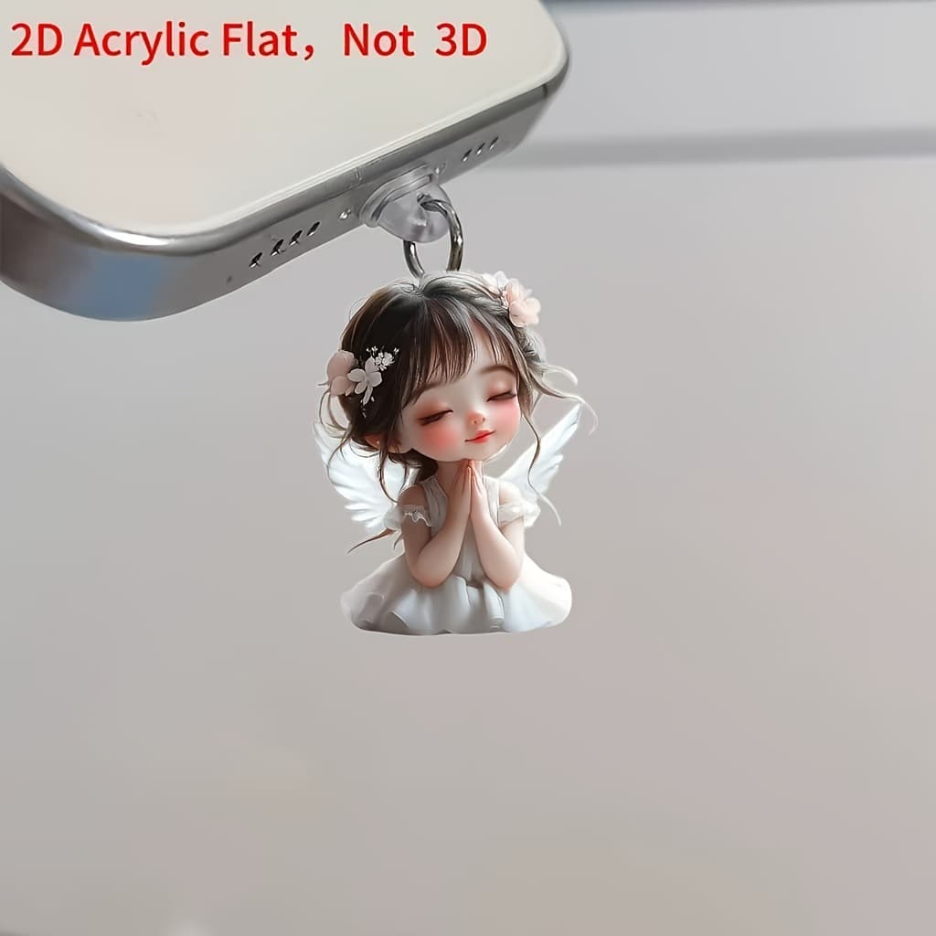 Cross-border new style acrylic flat angel little girl mobile phone dust plug