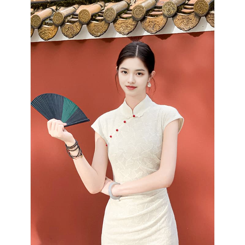 Summer 2025 New Engagement National Style New Chinese Knitted Slimming Dress Warm Words Butterfly Jacquard Improved Cheongsam for Women