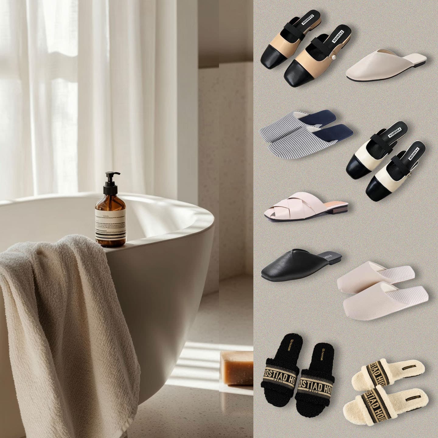 Sample Room Bathroom Leather Slippers Hotel Exhibition Bedroom Bathroom Genuine Leather Shoes Modern Simple Decorative Props