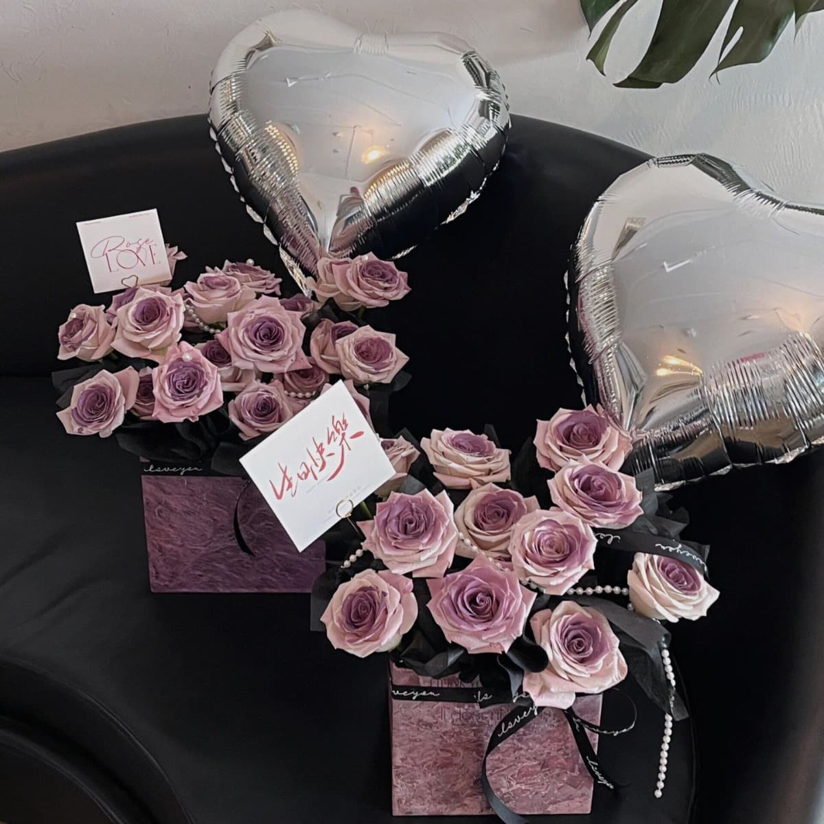 Chinese Valentine's Day packaging box marble plum purple sauce gift box flower arrangement box square round hug bucket flower box