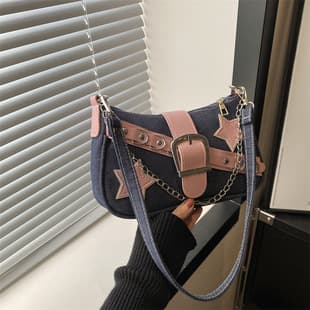 Cross-Border Trendy Edgy Style 2026 Star New Style Casual Denim Chain Handheld Shoulder Underarm Bag