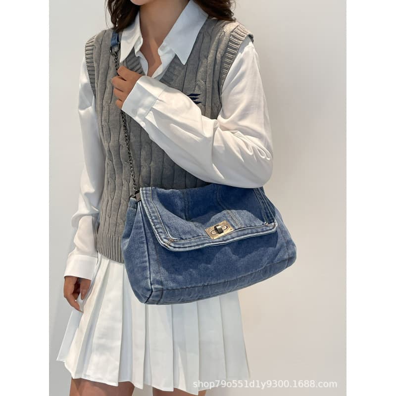2025 Summer New Fashion Chain Bag Large Capacity Tote Bag Shoulder Crossbody Bag Wholesale Denim Bag for Women