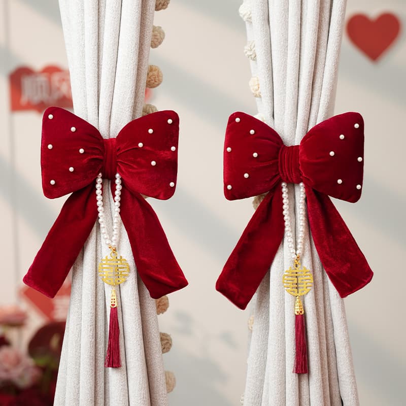 Newlywed Room Decoration Wedding Creative Ambiance Curtain Velvet Bow Tie for Living Room Bedroom Wedding Setup