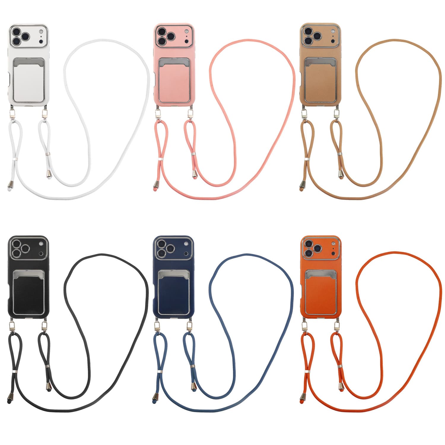 Leather Texture Card Slot Lanyard Phone Case for Apple 17 PRO MAX, Skin-Feel 15/16 Electroplated Instant Change 17 Trendy