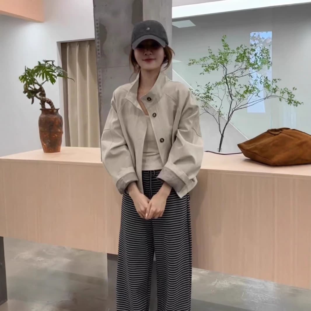 Korean style stand collar jacket for women 2025 autumn new style loose slimming small fashionable casual versatile jacket top