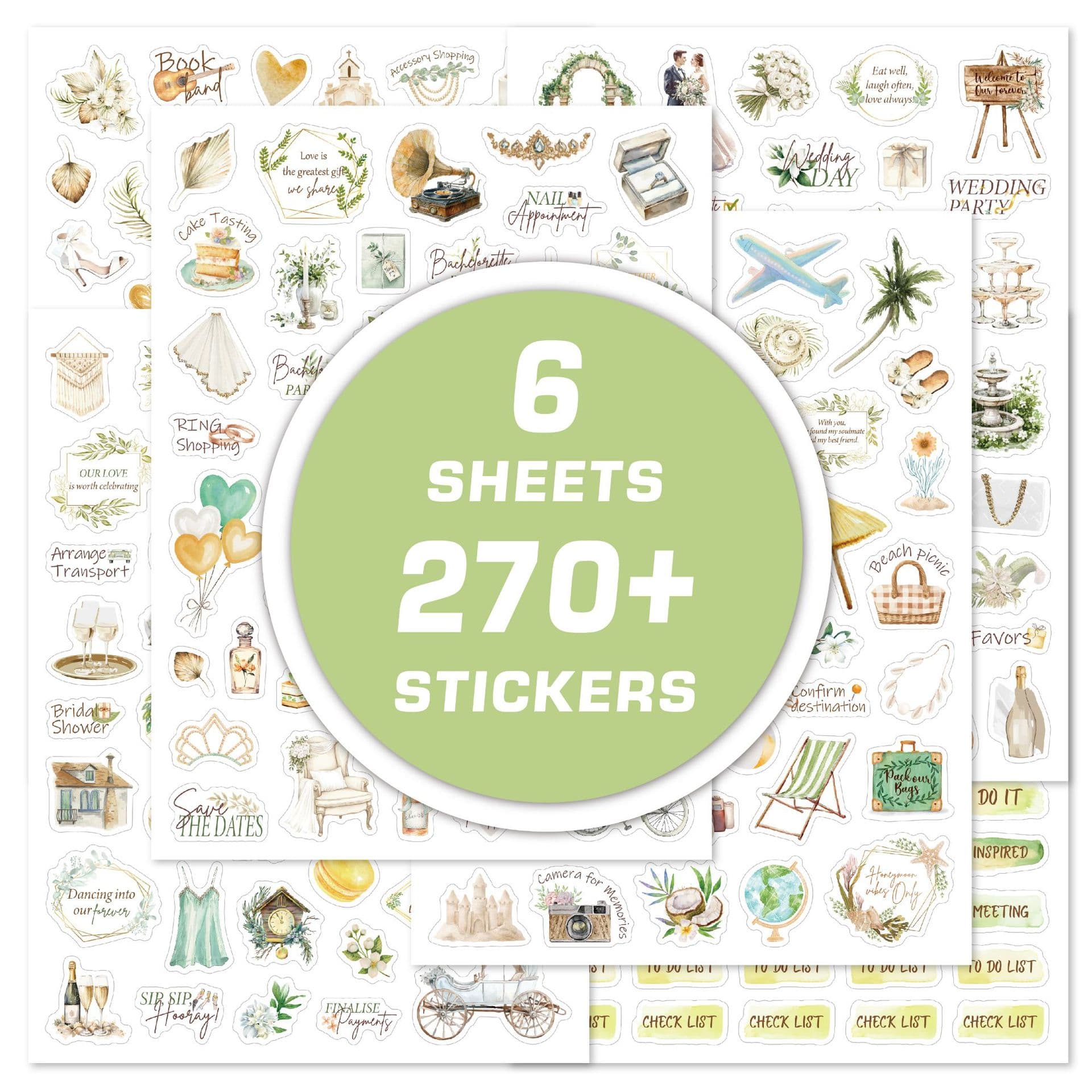 Cross-Border 6 Wedding Stickers Scrapbook Wedding Party Invitation Waterproof DIY Romantic Handbook Material Stickers