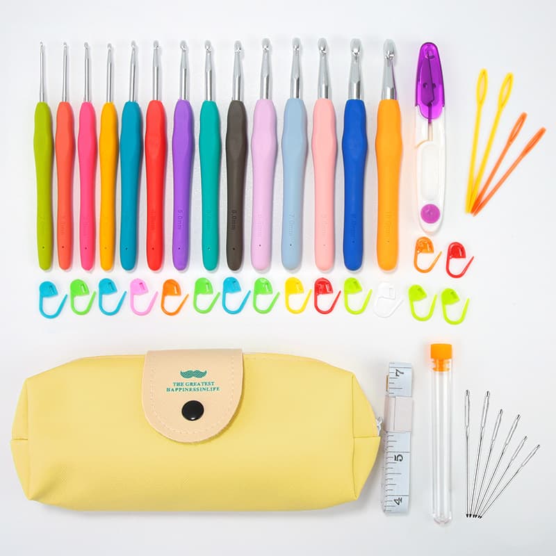 Beard Hook Crochet Hook Set, Colorful TPR Soft Handle Crochet Hooks, DIY Yarn Knitting Tools, Wholesale Crochet Hook Set