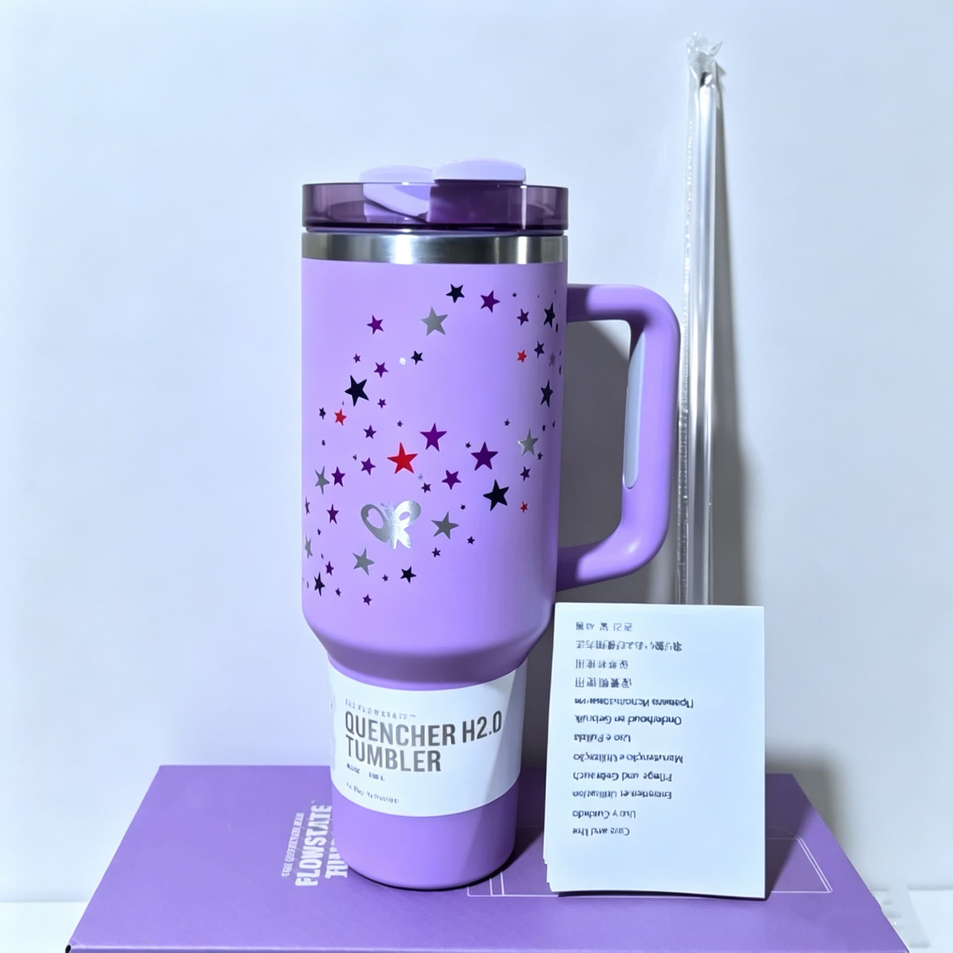 Stanley-Style High-Appearance-Value Starry Sky Design 40oz Large-Capacity Thermos Cup with Straw and Handle, Portable for Car Use
